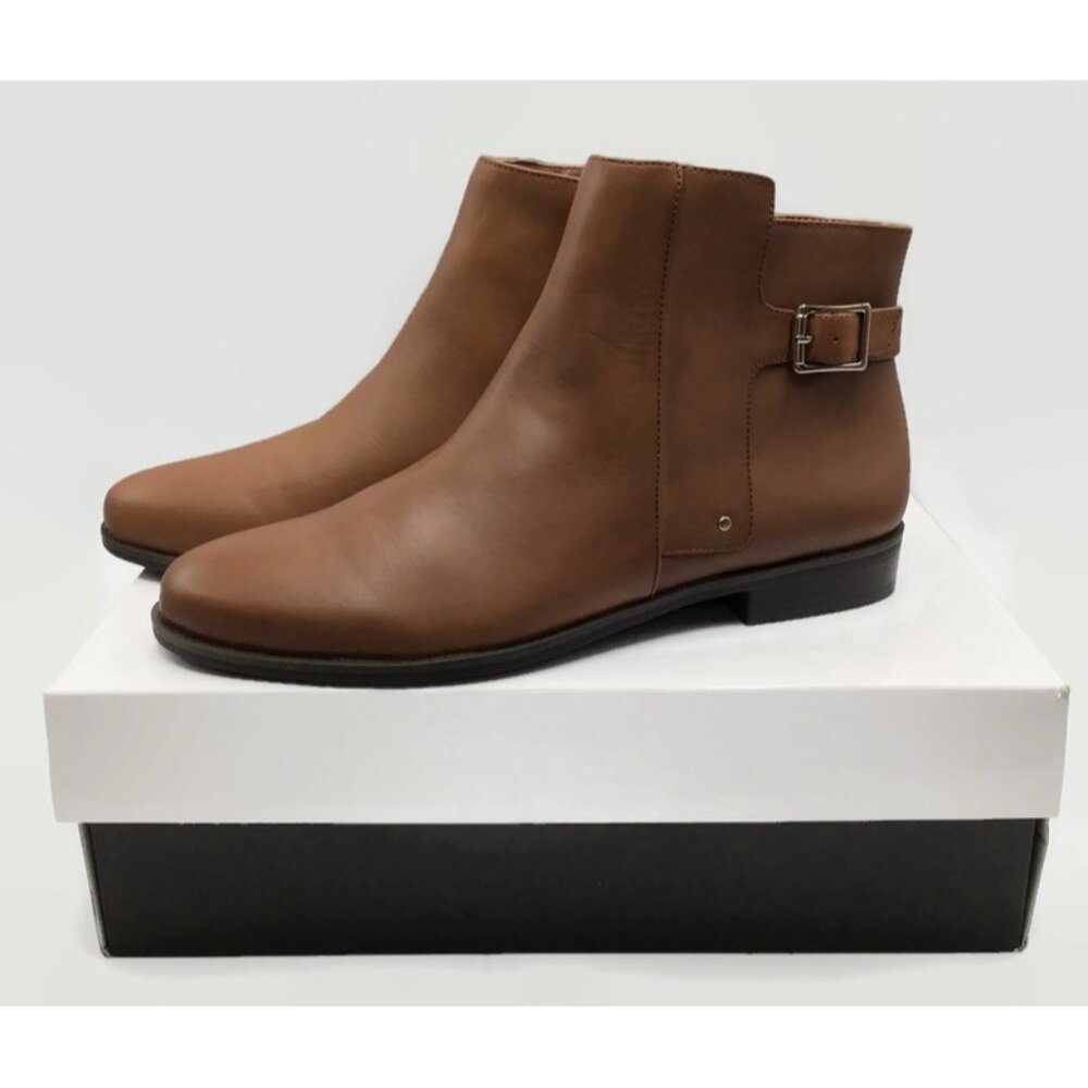 Alfani Step n Flex Genuine Leather Boots Womens 9.5 Cognac Brown Ankle Bootie